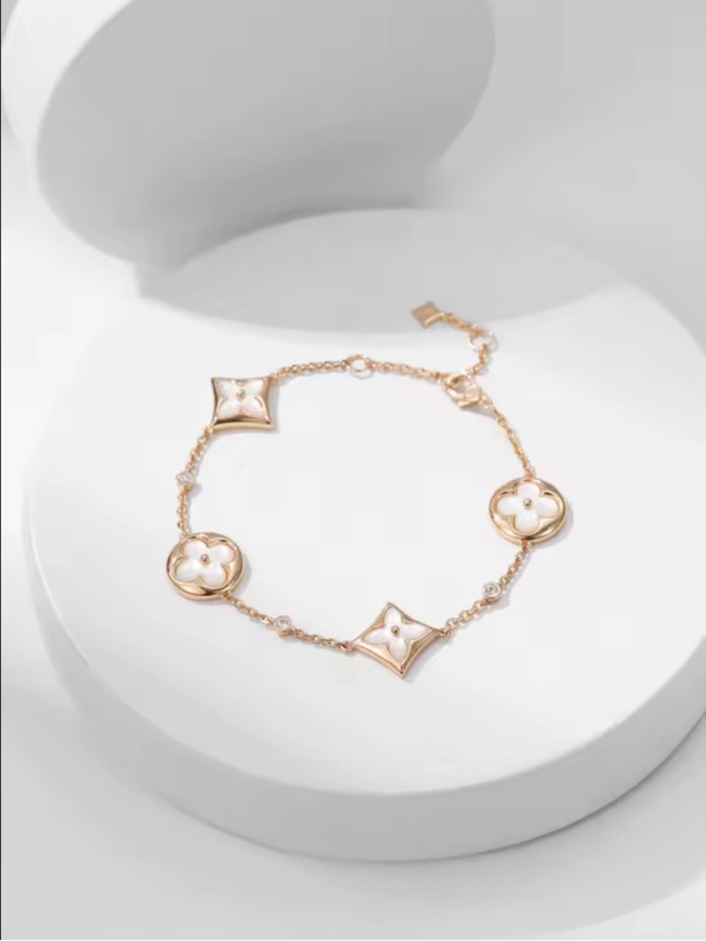Gold and White Floral Motif Bracelet - Elegant Women’s Jewelry
